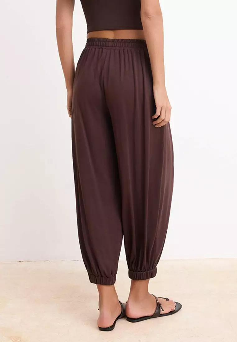 Brown Carrot/Shalwar Drawstring Regular Waist Pique Knitted Trousers Twoss26Pl4