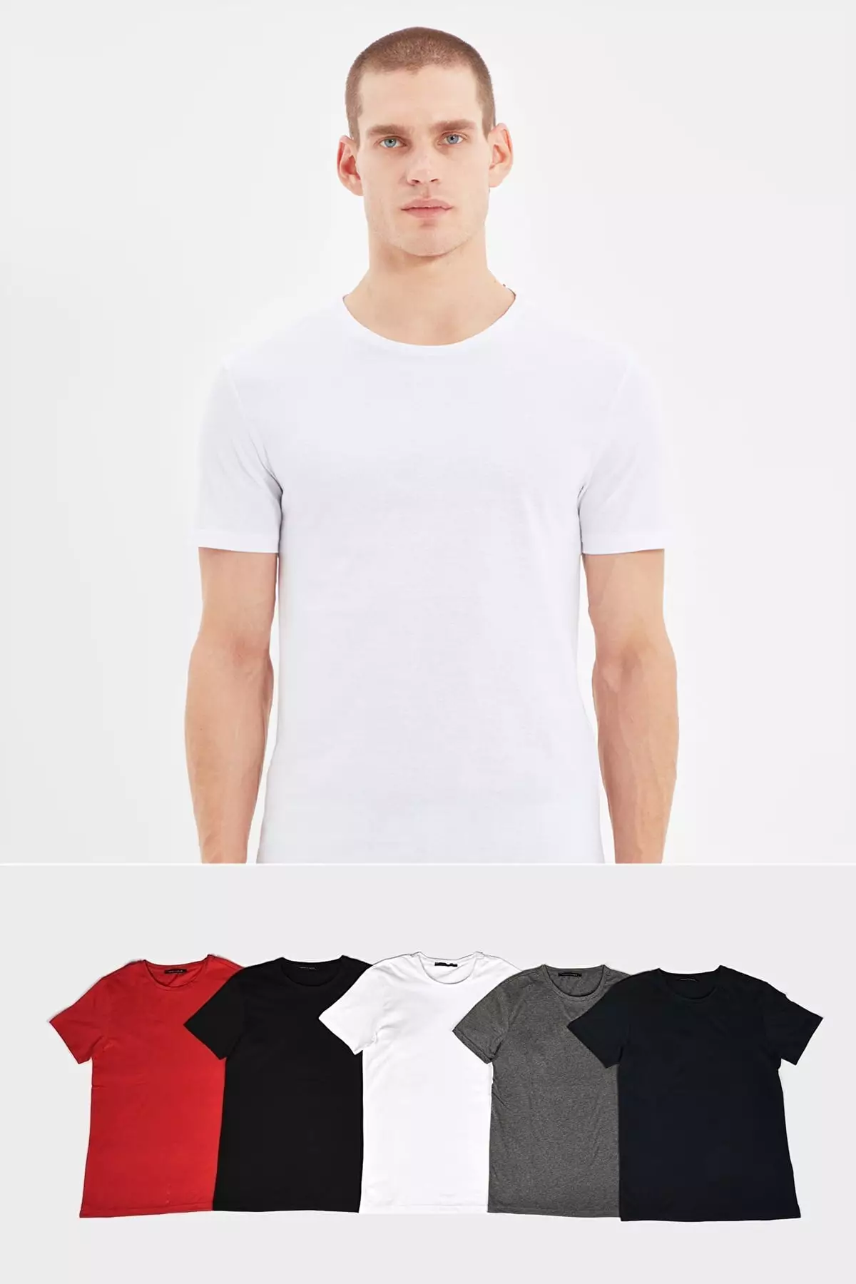 Black-White-Anthracite-Burgundy -Navy Blue Slim/Narrow 5-Pack Basic 100% Cotton T-Shirts Tmnaw20Ts0243