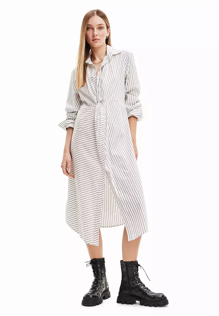 Desigual Woman Striped midi shirt dress.