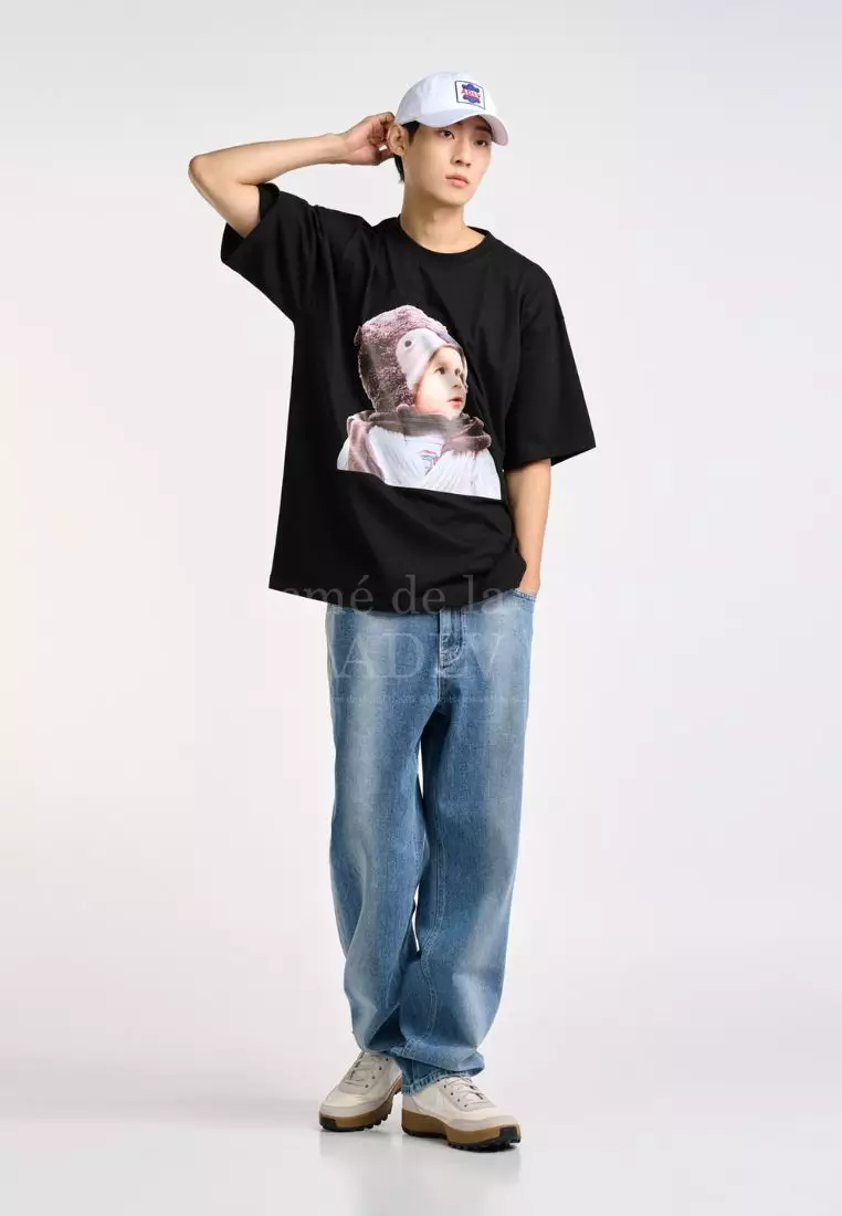 Baby Face BEAR MUFFLER BOY Short Sleeve T-Shirt Black