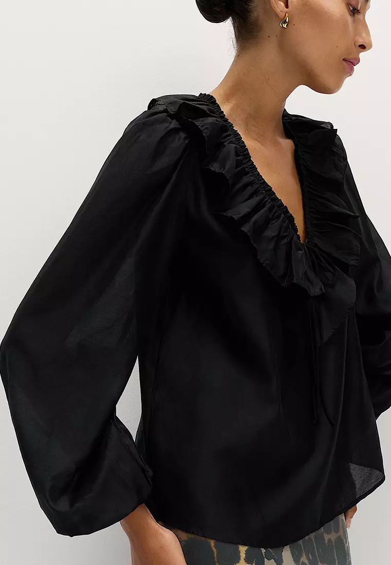 Lyocell Rich Frill Detail V-Neck Top