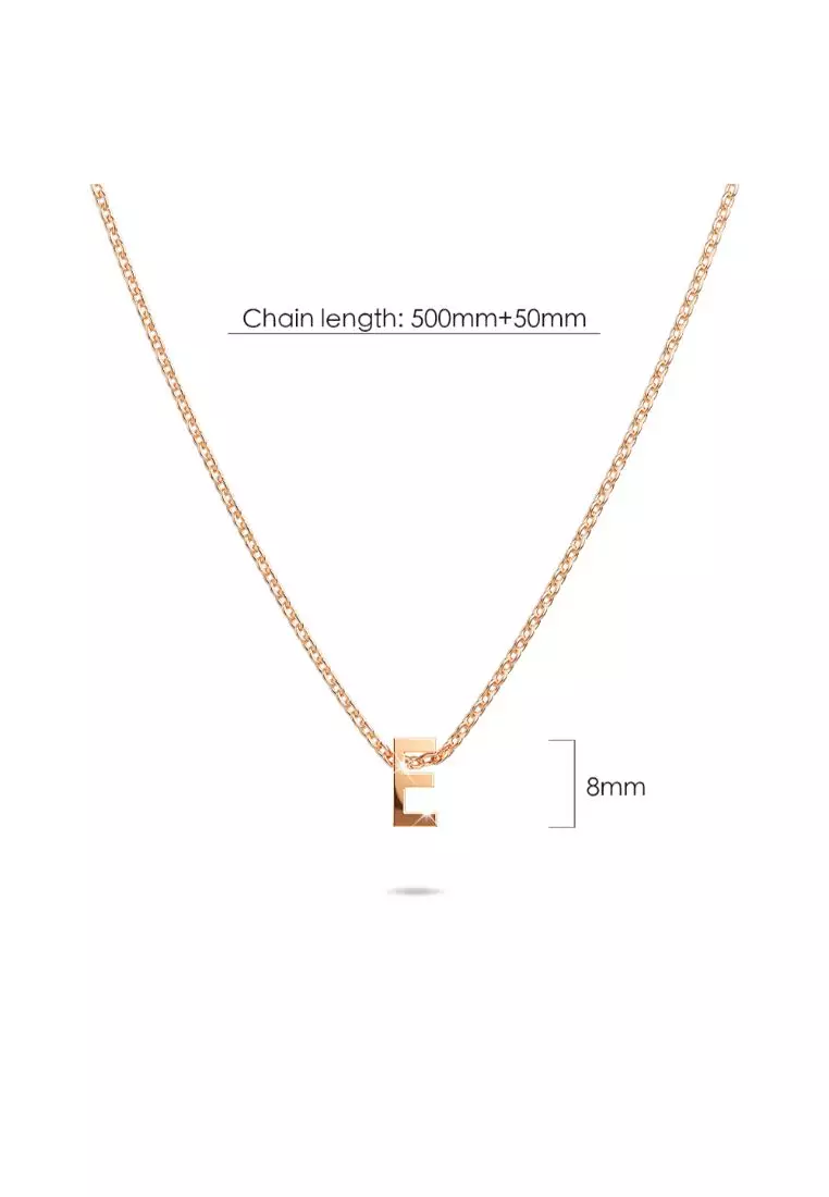 Initials Brick Alphabet Letter Necklace Rose Gold Layered Steel Jewellery - E