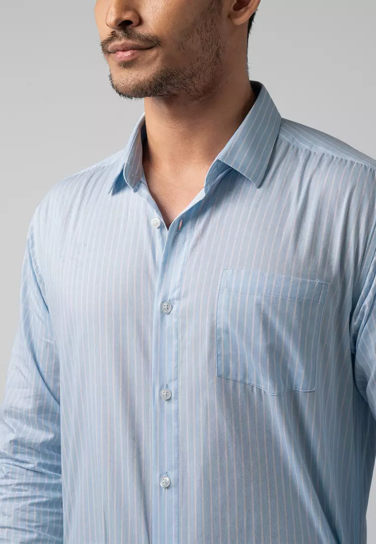 Hugo Stripe Shirt Aqua Blue LS