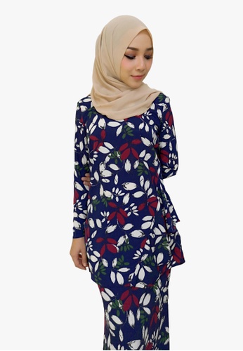 Buy Floral Printed Kurung Moden from Zoe Arissa in blue and multi and Navy only 135