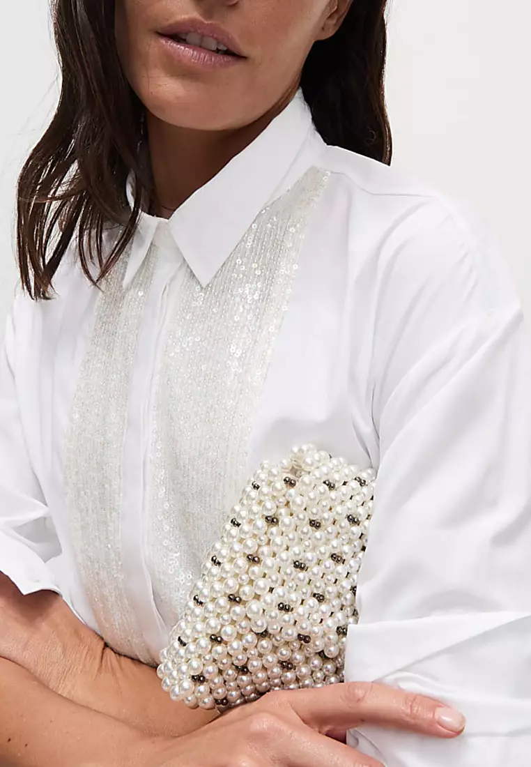 Pure Cotton Sequin Sparkly Collared Shirt