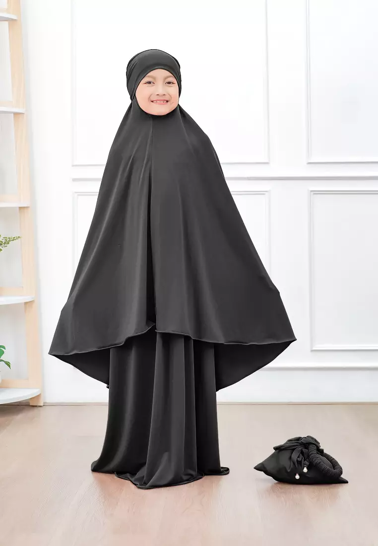 Zelena - Raudhia Prayer Set | Mukena French Khimar Set - Black - Remaja