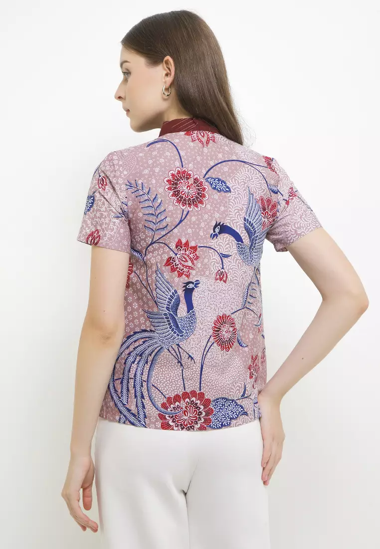 Blouse Atasan Batik Wanita Asana Pink Salem Lengan Pendek