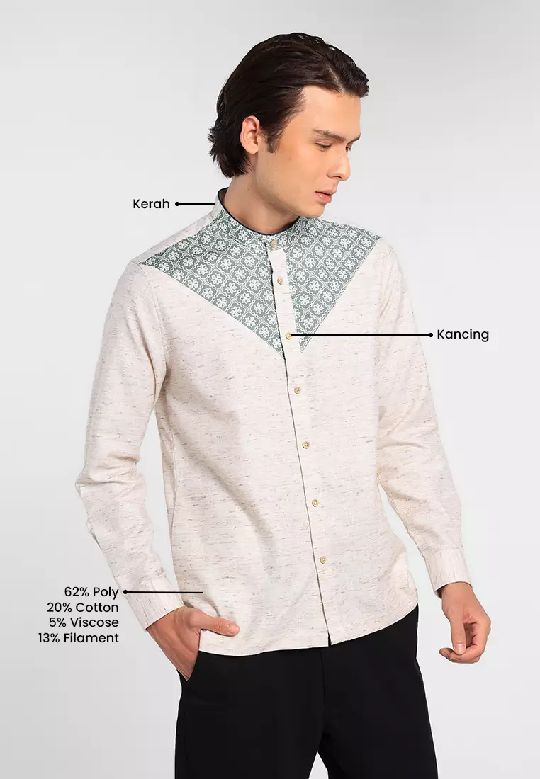 MANZONE X Adipati Dolken - Kemeja Koko Lengan Panjang Pria Navid Modern Fit - Sage Warna SAGE
