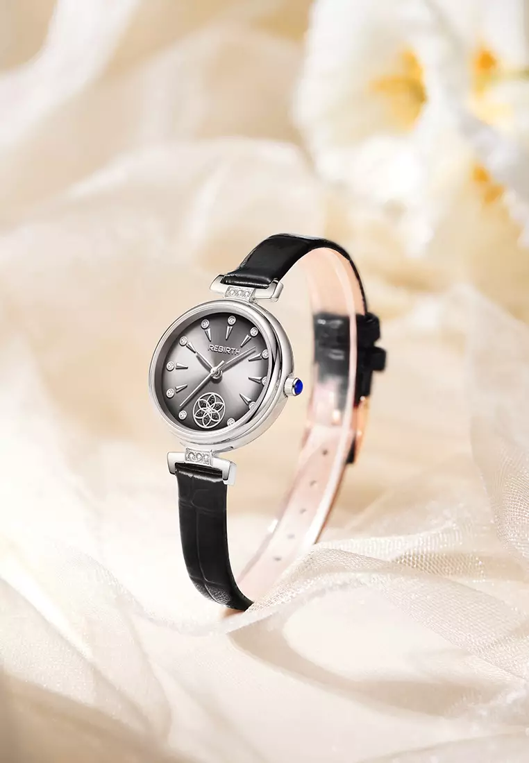 Jam Tangan Wanita Berlian Anggun Anti Air Kuarsa Tali Kulit Gaya Korea Jam Tangan Cewek warna hitam