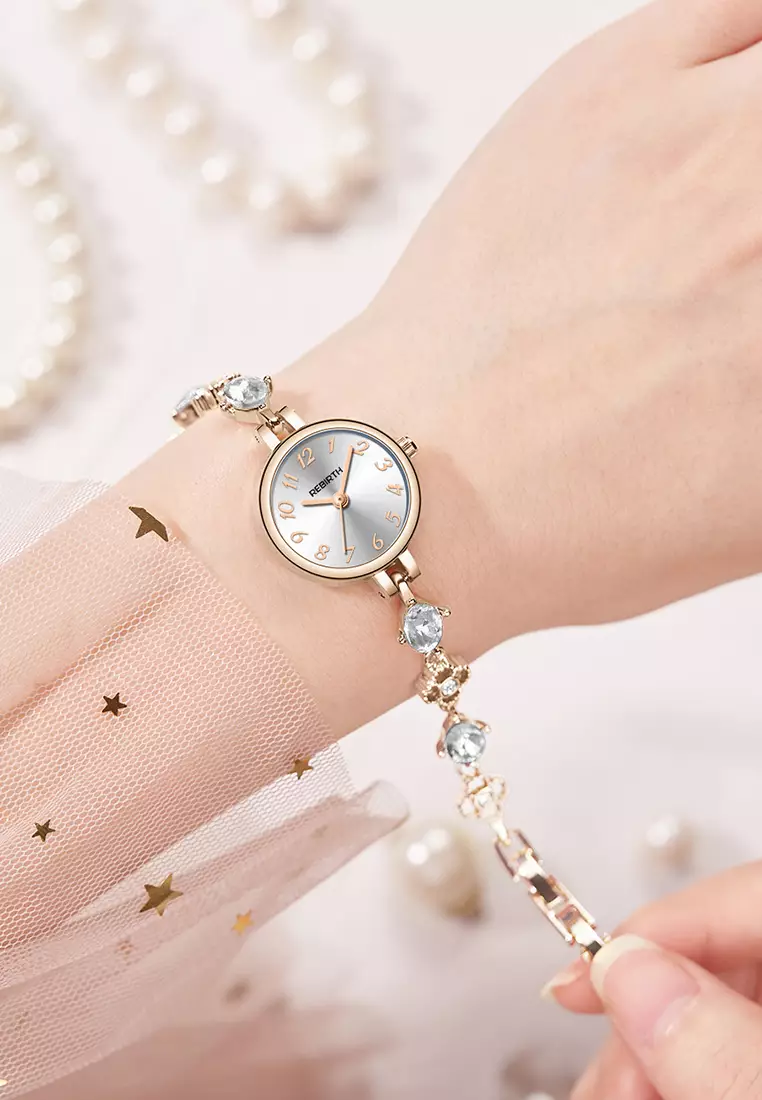 Jam Tangan Wanita Anti Air Berlian Jam Gelang Korea Elegan Jam Tangan Cewek rosewhite