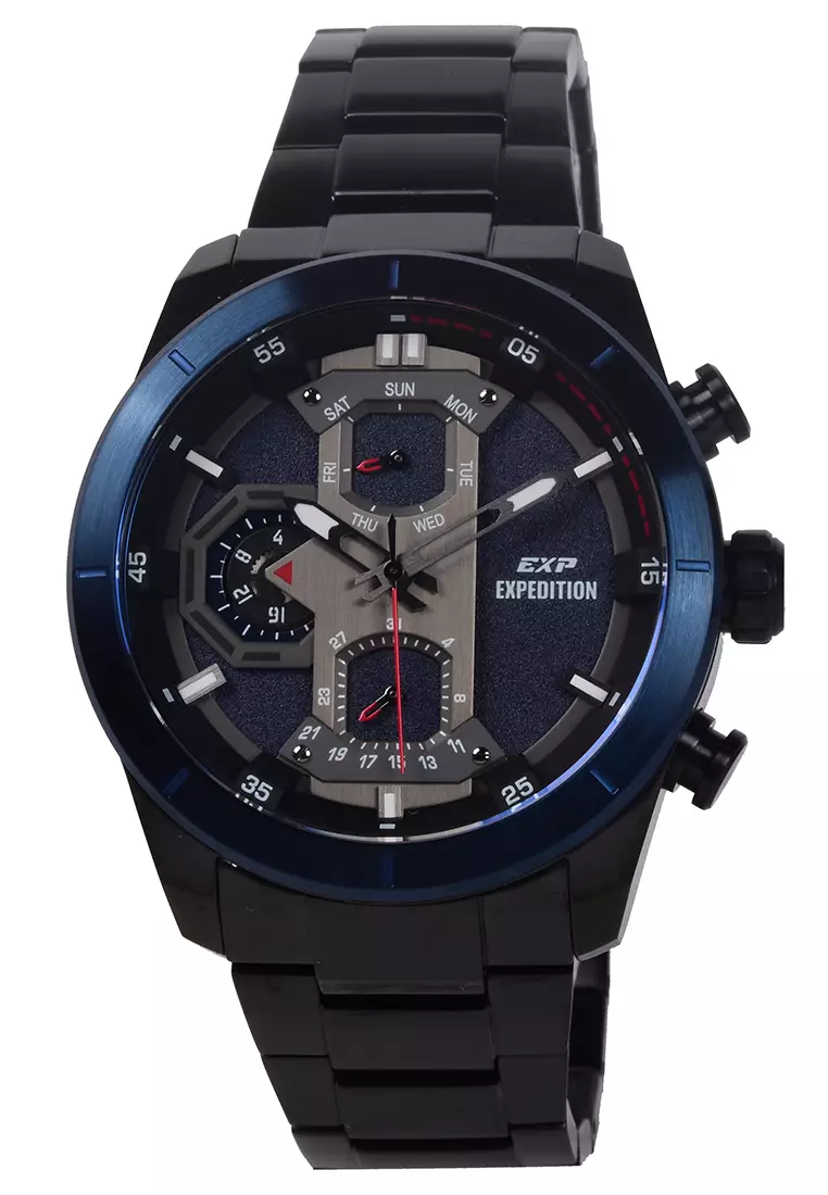 Expedition EXP - Male Analog Watches - Jam Tangan Chronograph Pria - Black Blue - Stainless Steel Bracelet - 6828 MFBUBBU