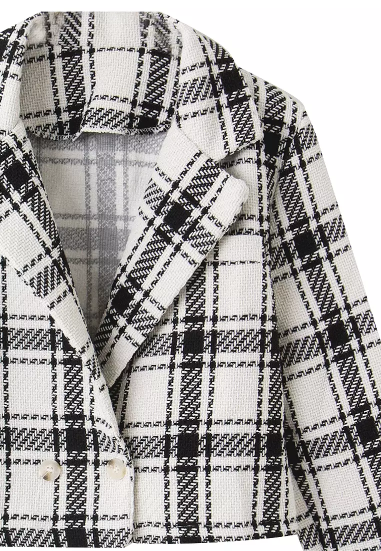 Lapel Plaid Short Version Long Sleeve Knit Suit Jacket [EA3592]
