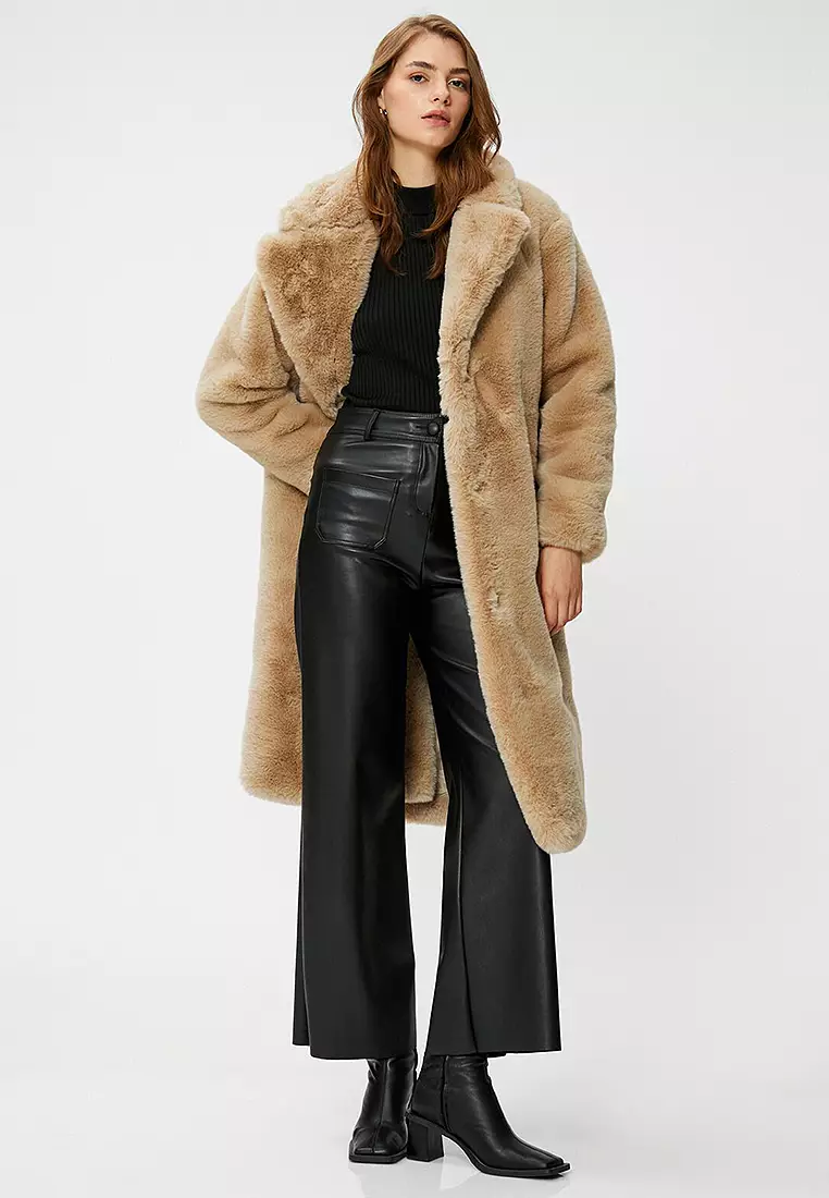 Long Plush Coat With Pocket
