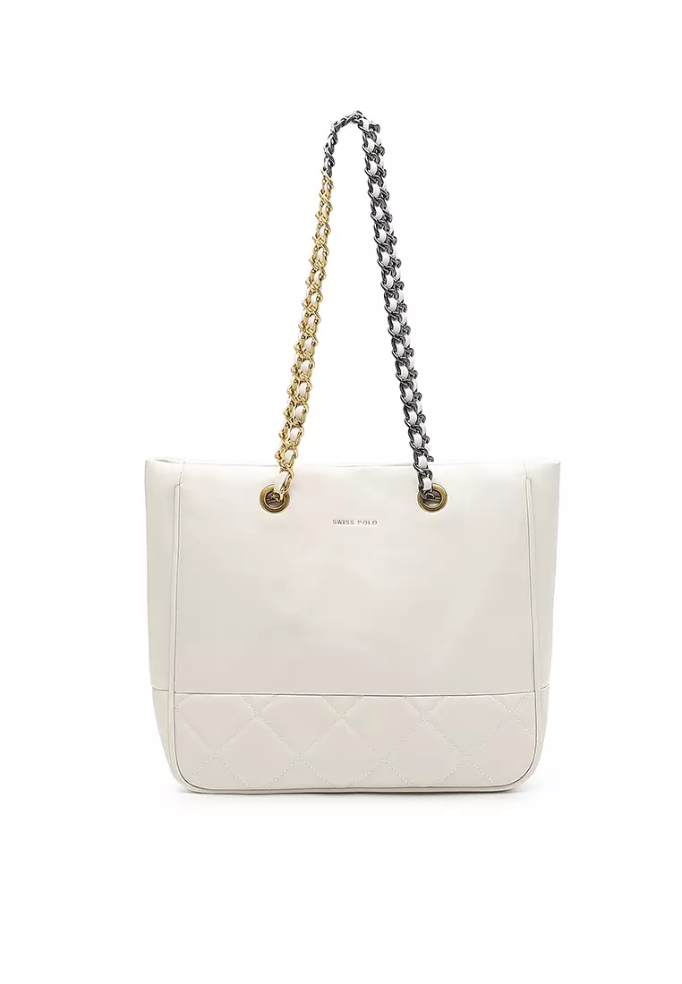White shoulder bag with cheap chain