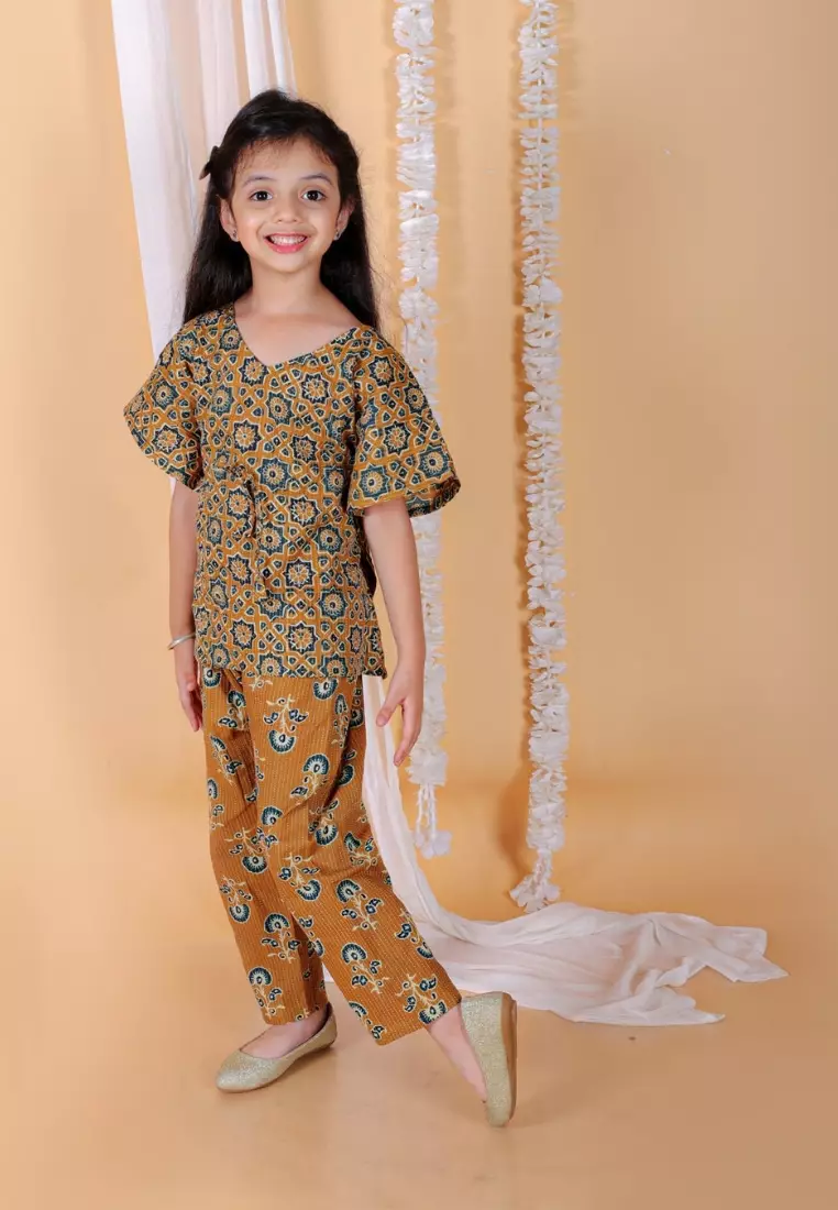 Rust Orange Girls Kaftan Set