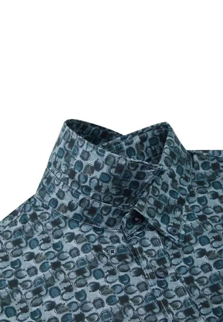 G2000 Wrinkle-Free Horseshoe Digital Print Comfort Fit Twill Short Sleeve Casual Shirt