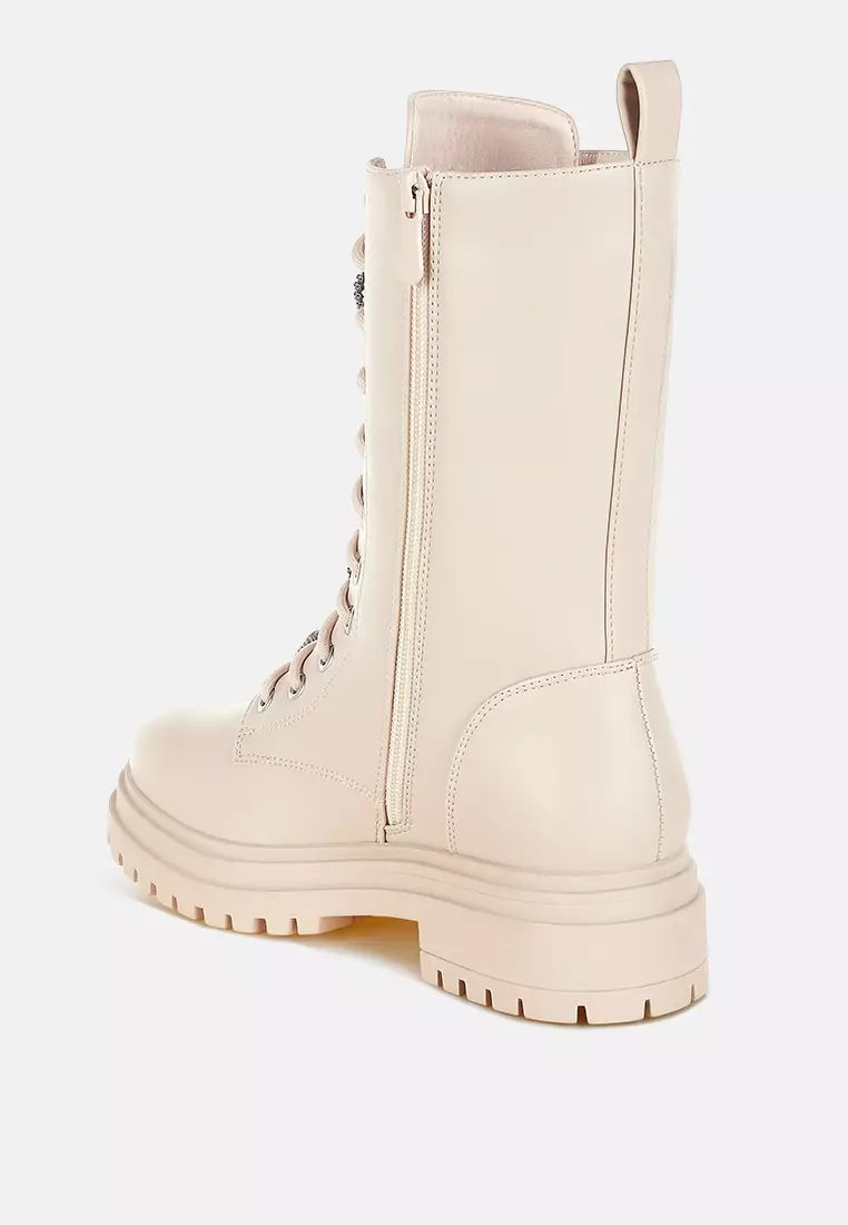 Rhinestone jewelled Chunky Boots in Beige