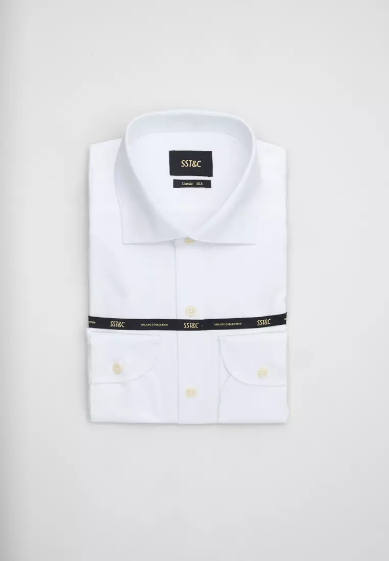 Milano Collection White Herringbone Classic Shirt