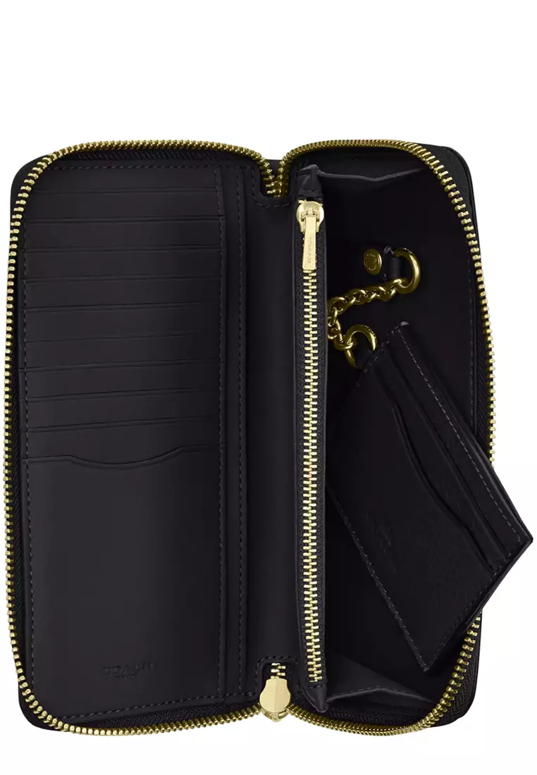Long Zip Around Wallet With Detachable Card Case - Black CBZ98