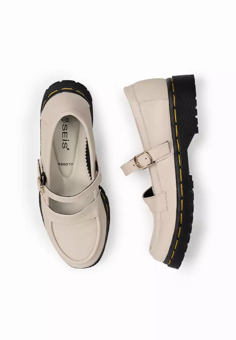 SEIS Clover Sepatu Docmart Wanita / Loafers Wanita - CREAM