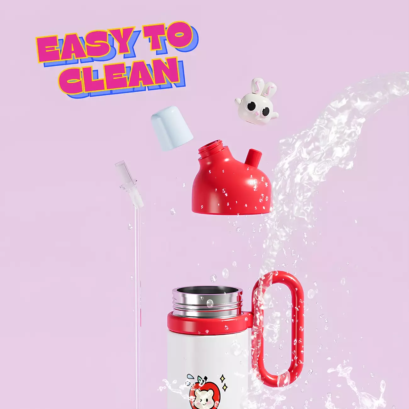 Wakakids Botol Minum Termos Stainless Steel Tumbler Lucu Happy Every Day Vacuum Cup Dengan Gagang 800ml K2031 Venjr Putih