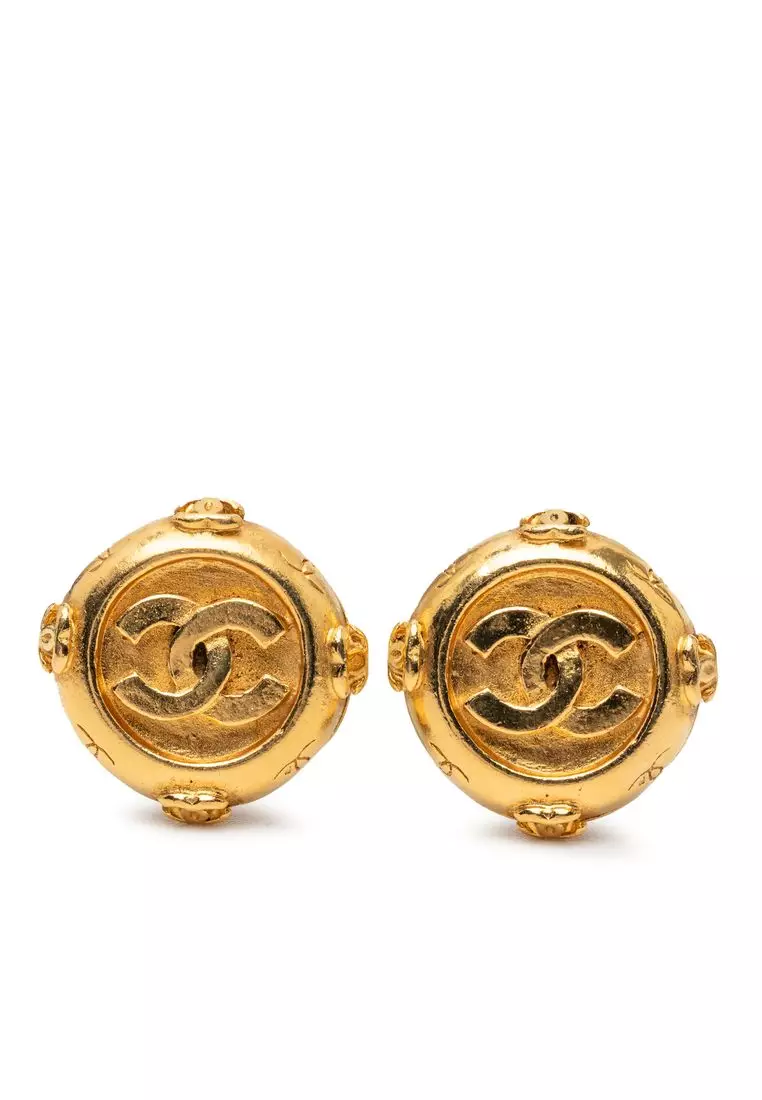 Pre-Loved Chanel Gold Plated Cc Round Clip On Earrings