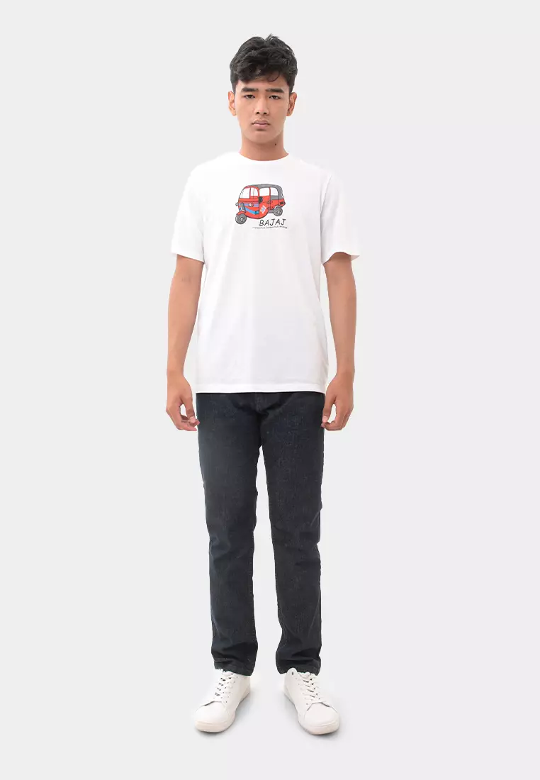 MANZONE Kaos Pria Lengan Pendek  BAJAJ OREN - WHITE