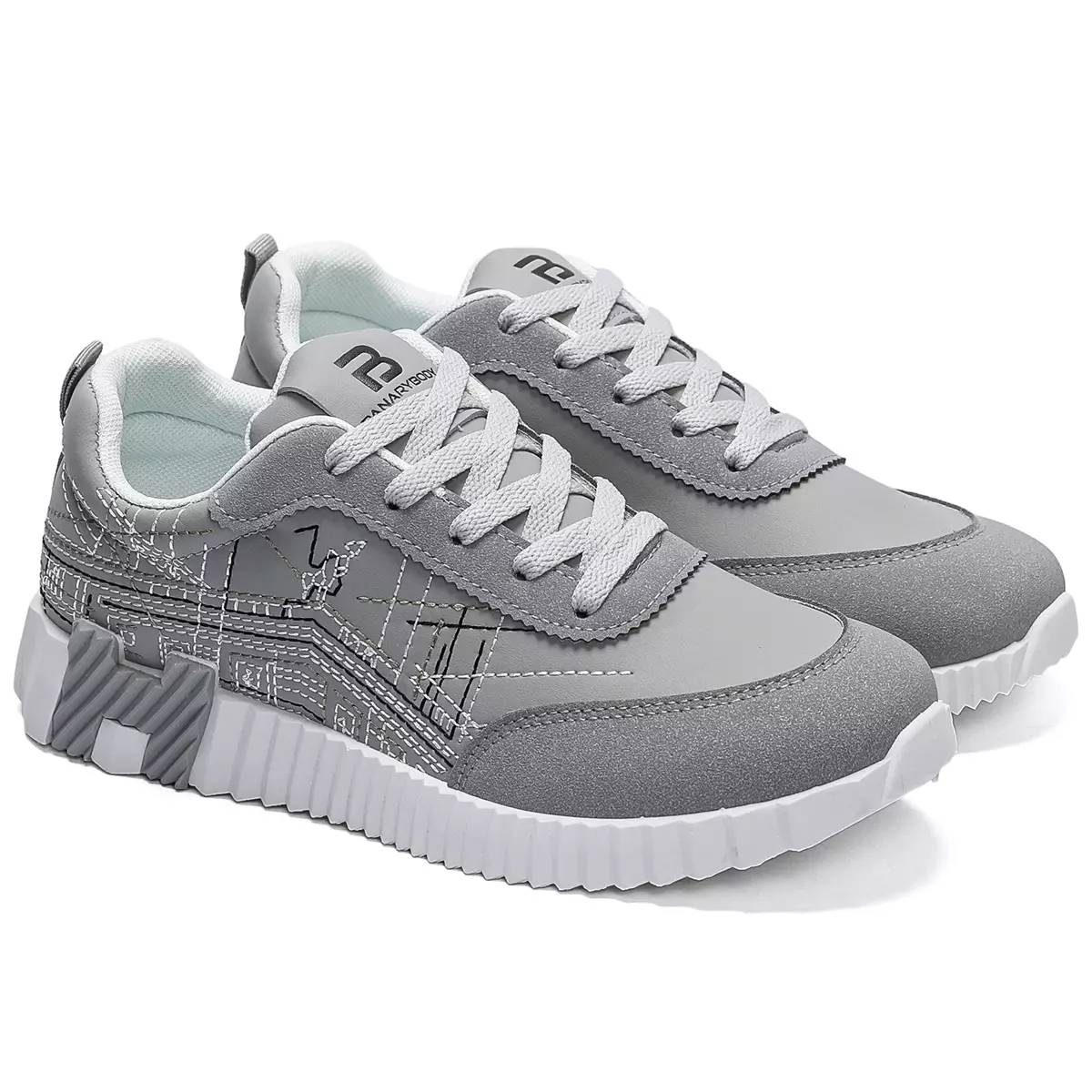 Sepatu Sekolah Cowok Hitam Abu Sneakers Sport Polos Pria QNR32 