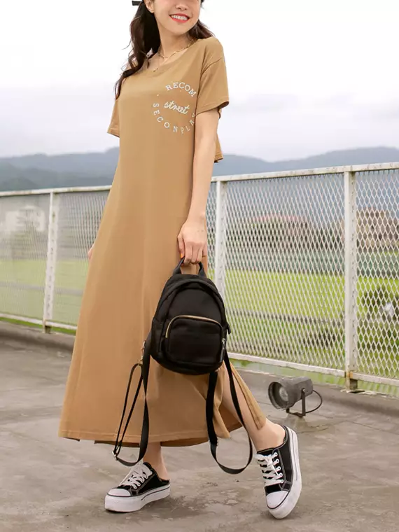 OBSTYLE Slightly Sexy High Cotton English Print Hollow Long Dress