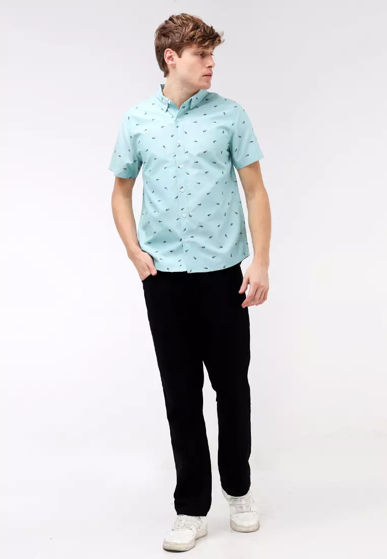 Woven Printed Oxford Short Sleeve Polo