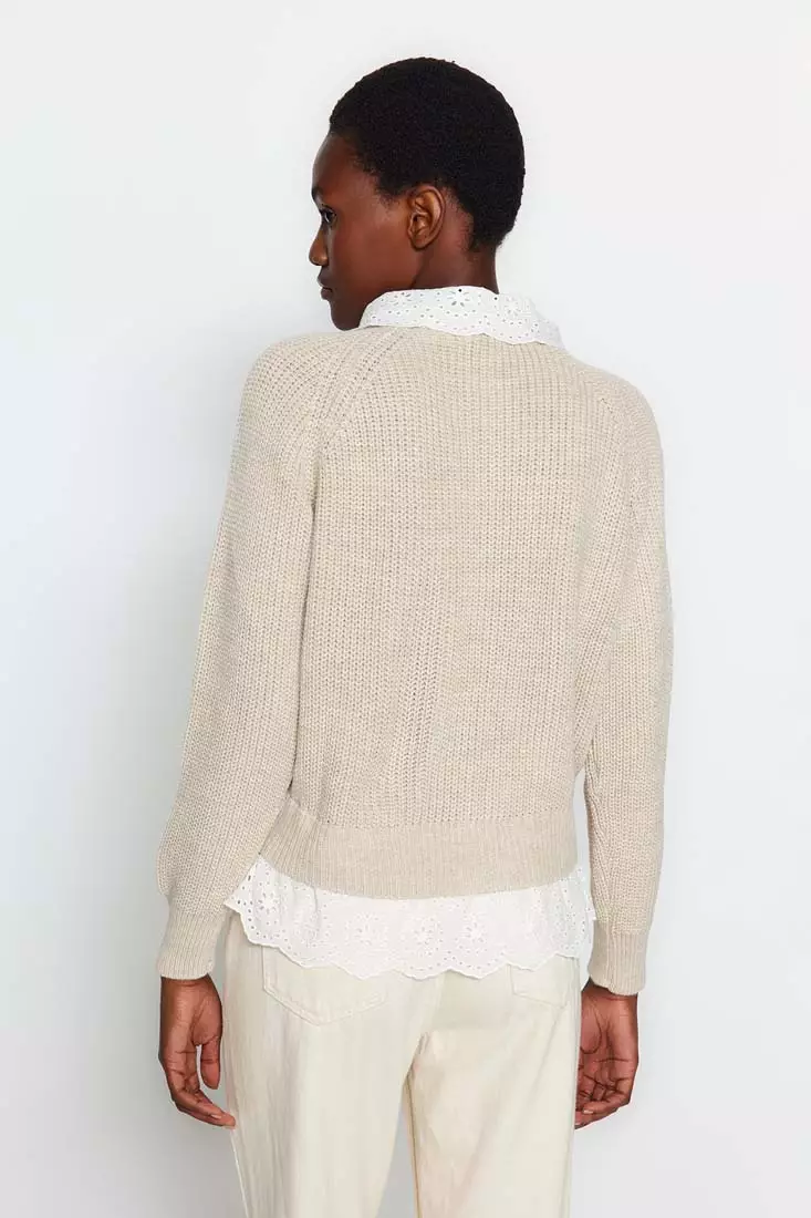 Crop Polo Collar Knit Cardigan