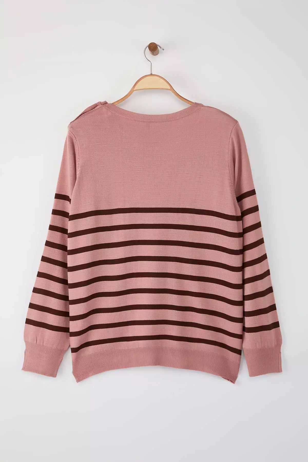 Brown-Pink Striped Crew Neck Knitwear Sweater Tbbaw23An00119