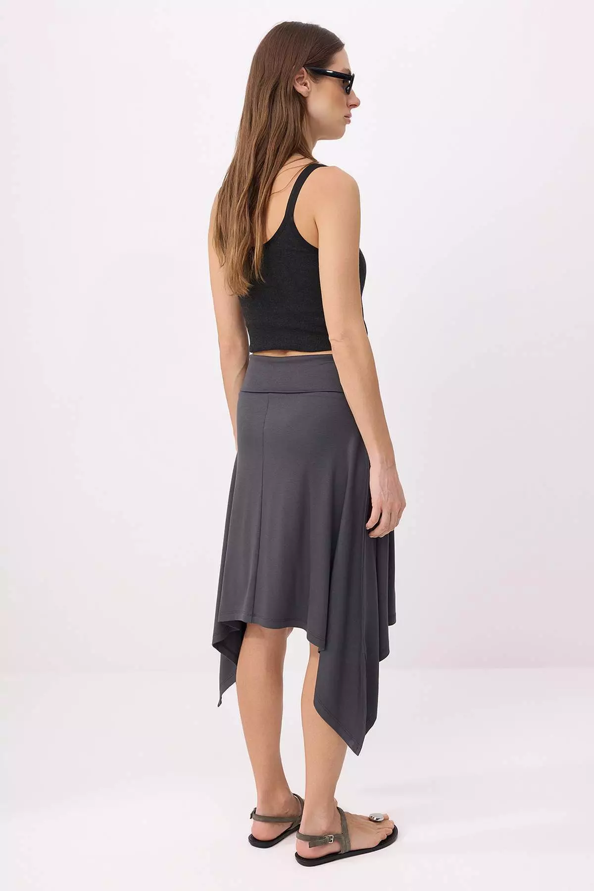 Anthracite Plain A-Line High Waist Midi Premium Soft Knitted Skirt Twoss26Et146