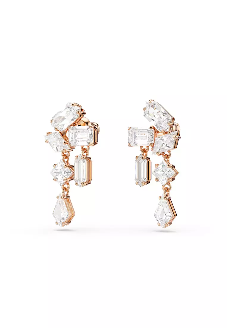 Mesmera drop earrings, Mixed cuts, White, Rose gold-tone plated