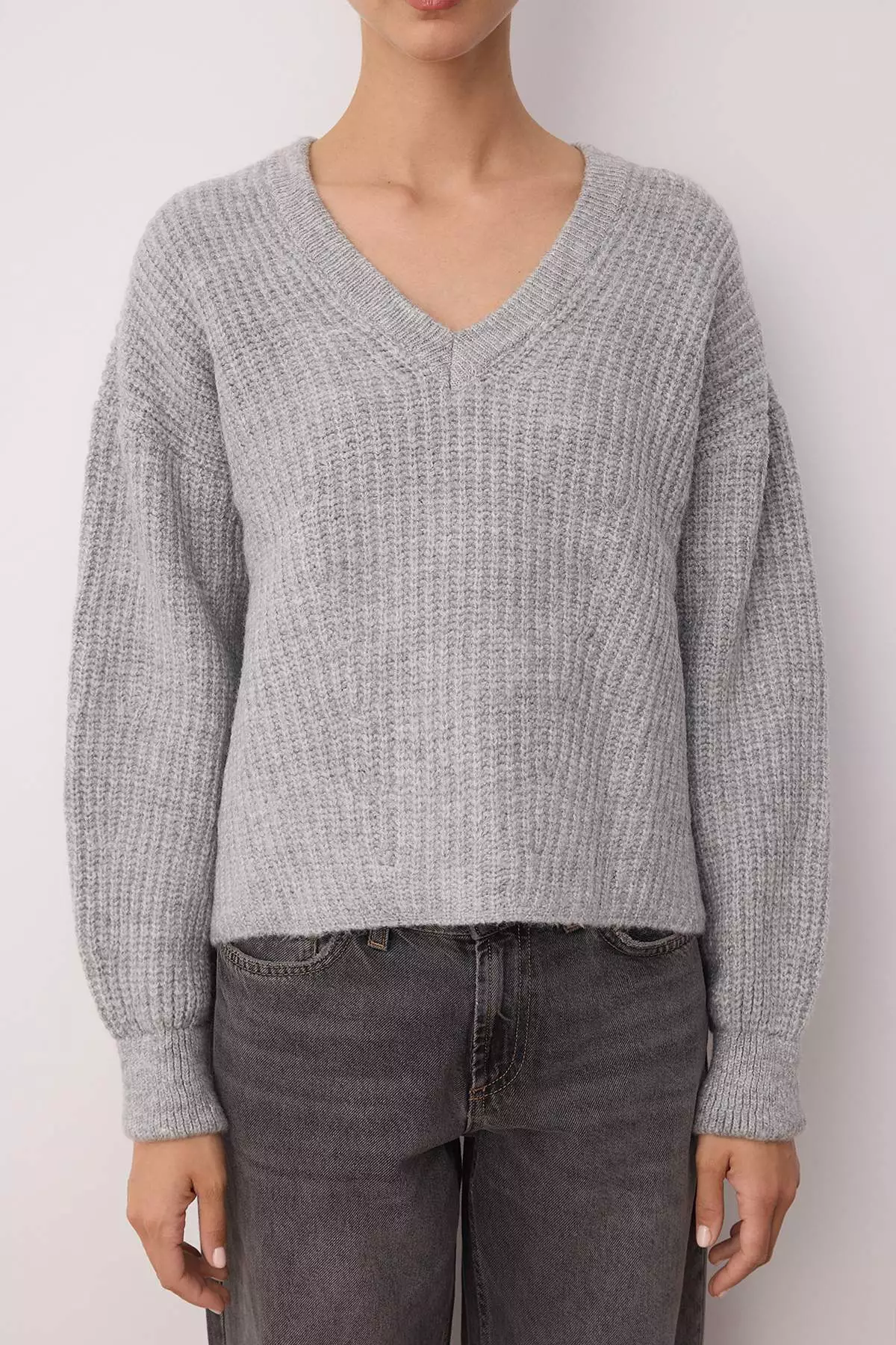 Gray Soft Textured Wide Fit Basic Knitwear Sweater