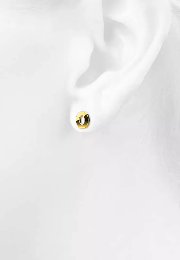 Bold Alphabet Letter Initial Charm Earrings in Gold Tone - O