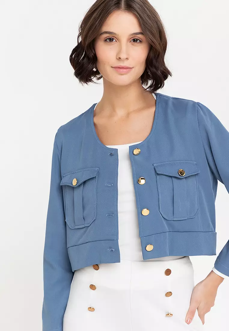 Layken Collarless Button Down Jacket