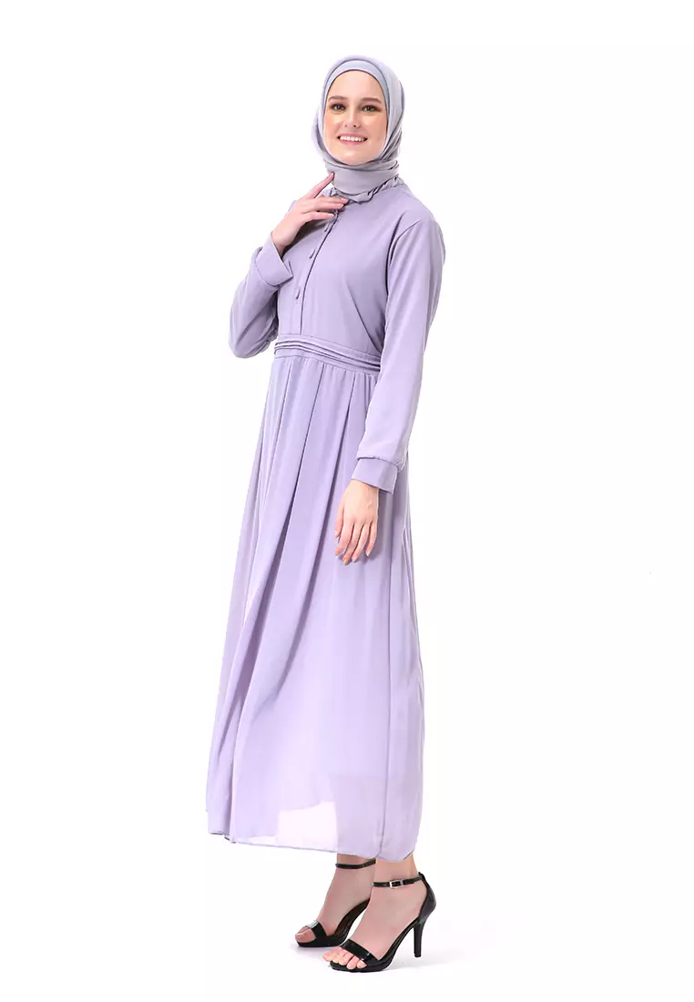 Danila Dress Ceruty Gamis Muslimah Long Sleeve Motif Polos High Quality Premium - Grey