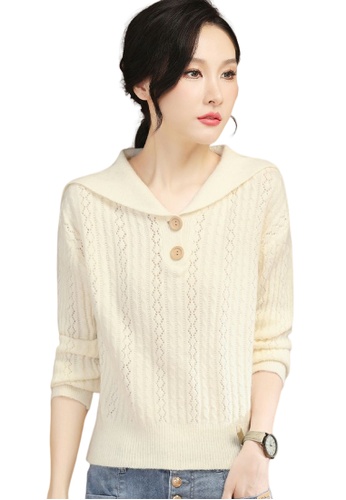 A-IN GIRLS beige Stylish Navy Neck Sweater ADCC6AA9A10E49GS_1