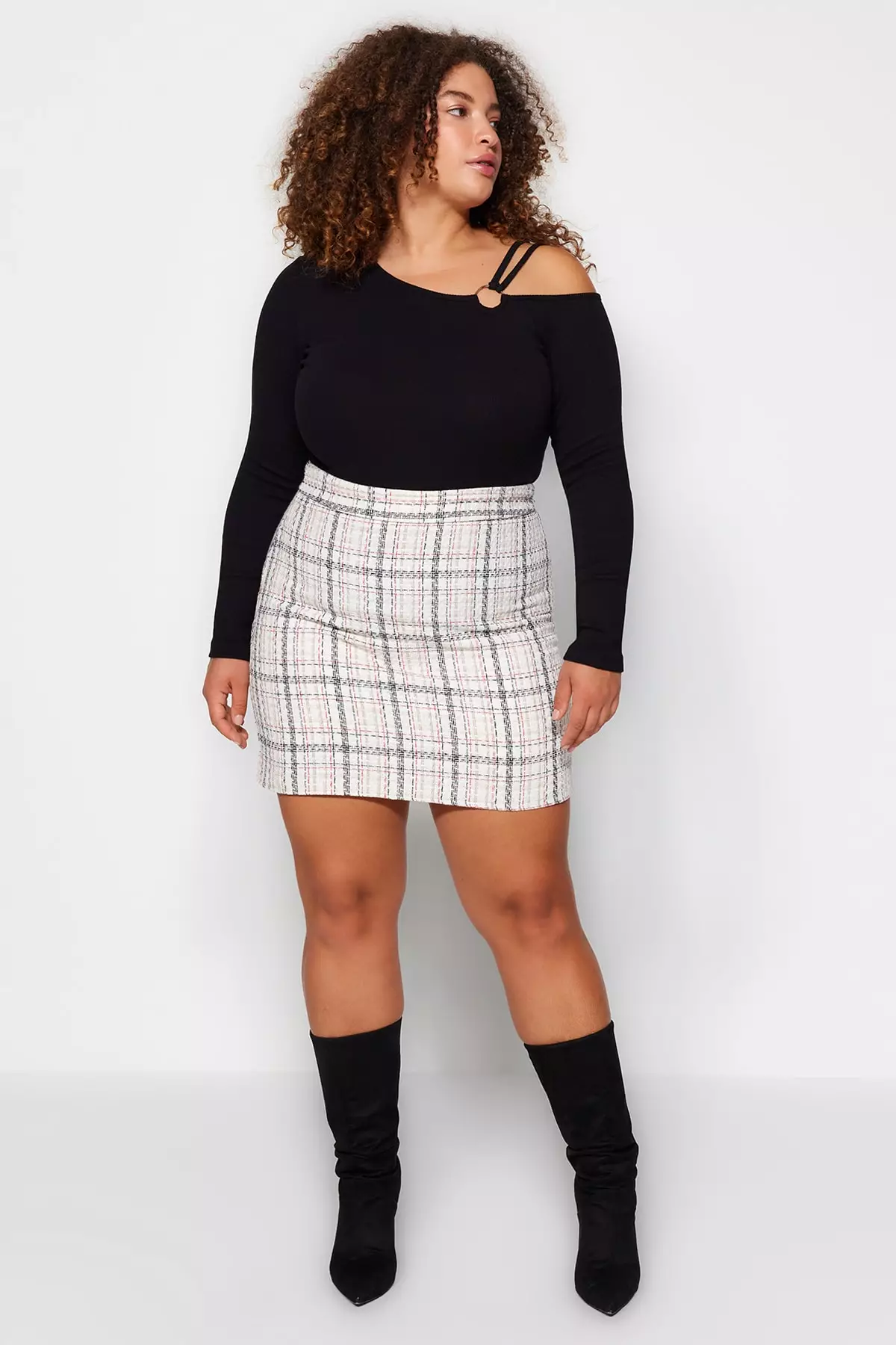 Plus size black clearance and white checkered skirt