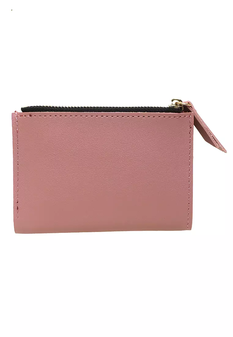 Fecesa Dompet Lipat Wanita Flower Wallet Many Slot Casual Material Kulit Leather ORIGINAL - Pink