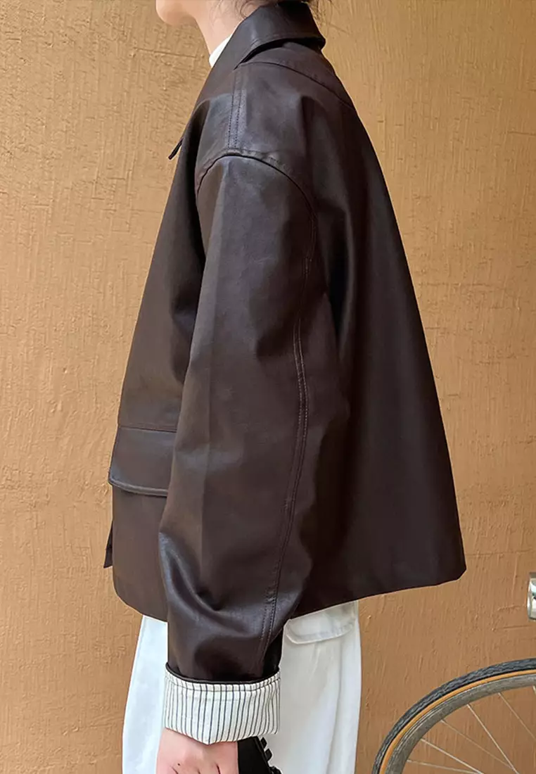 女式復古仿皮皮褸 YX9687