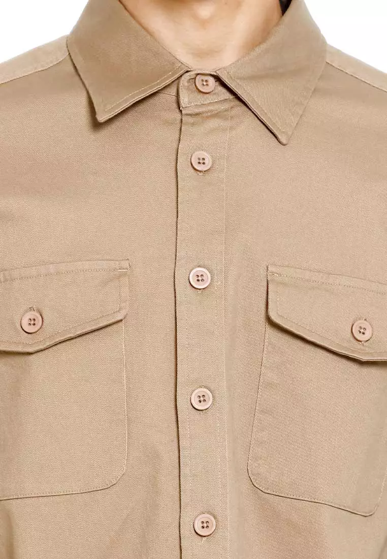 Forest 100% Cotton Twill Long Sleeve Outer Wear Shirts  Men Shirts - 30403-03Khaki