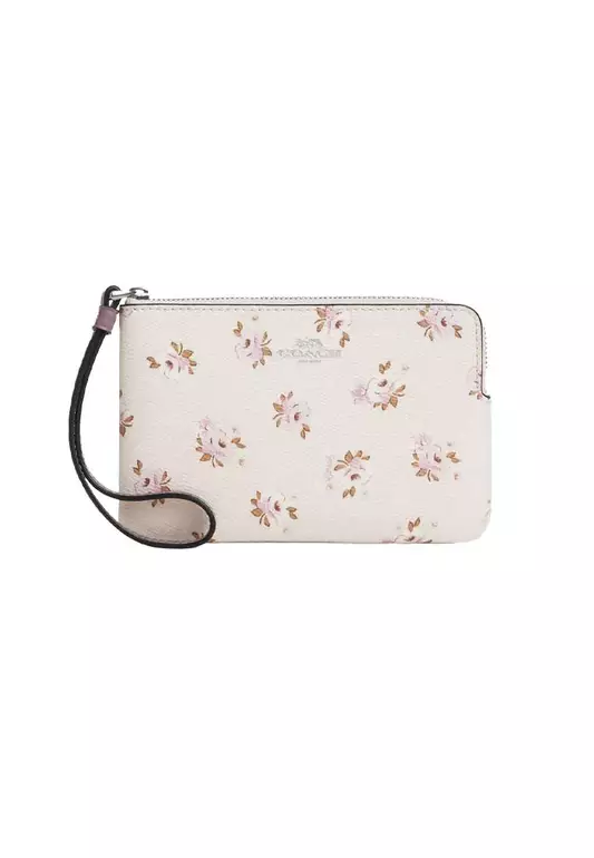 Corner Zip Wristlet With Floral Print Chalk Multi CAL72