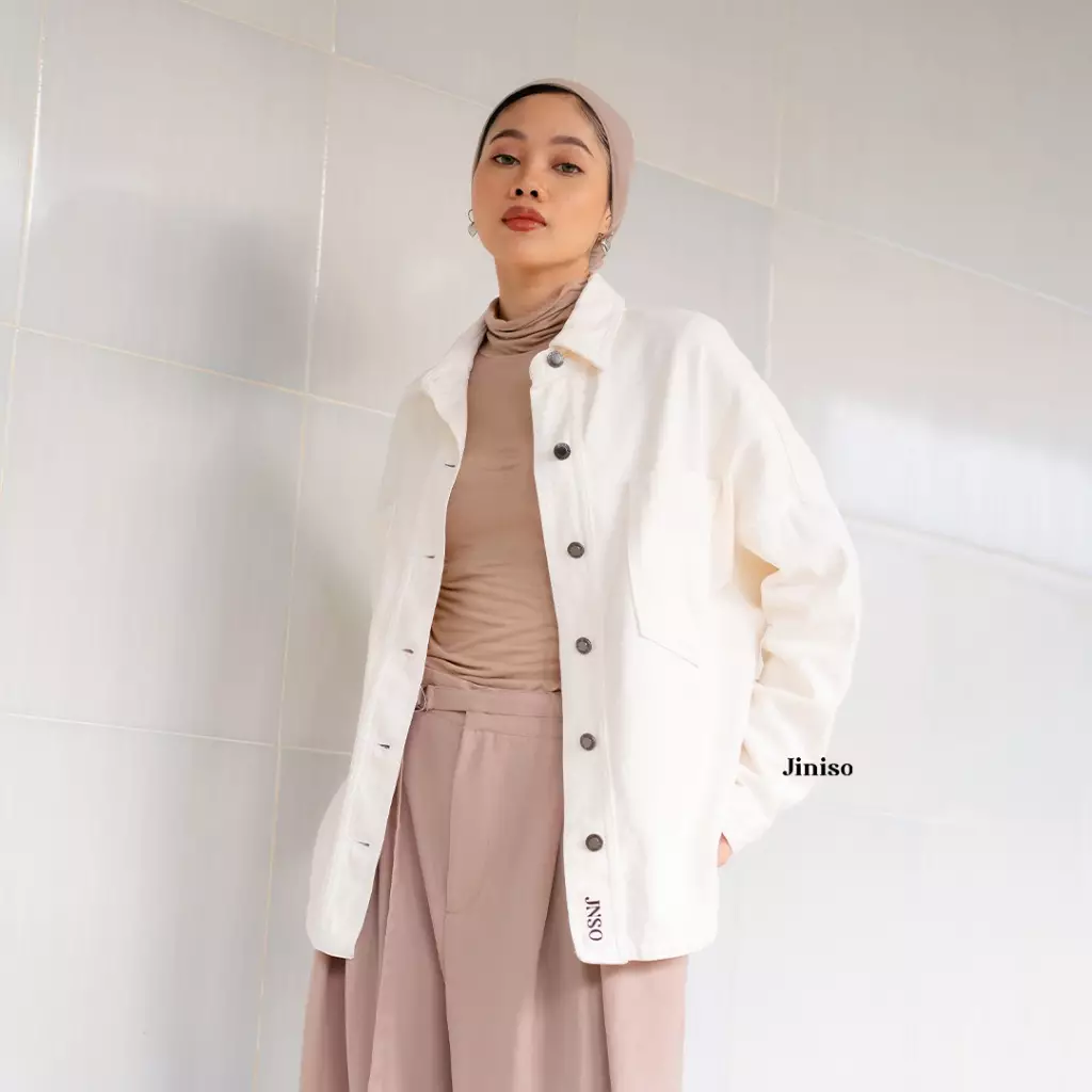 Button Jaket Jeans Oversize Khaki