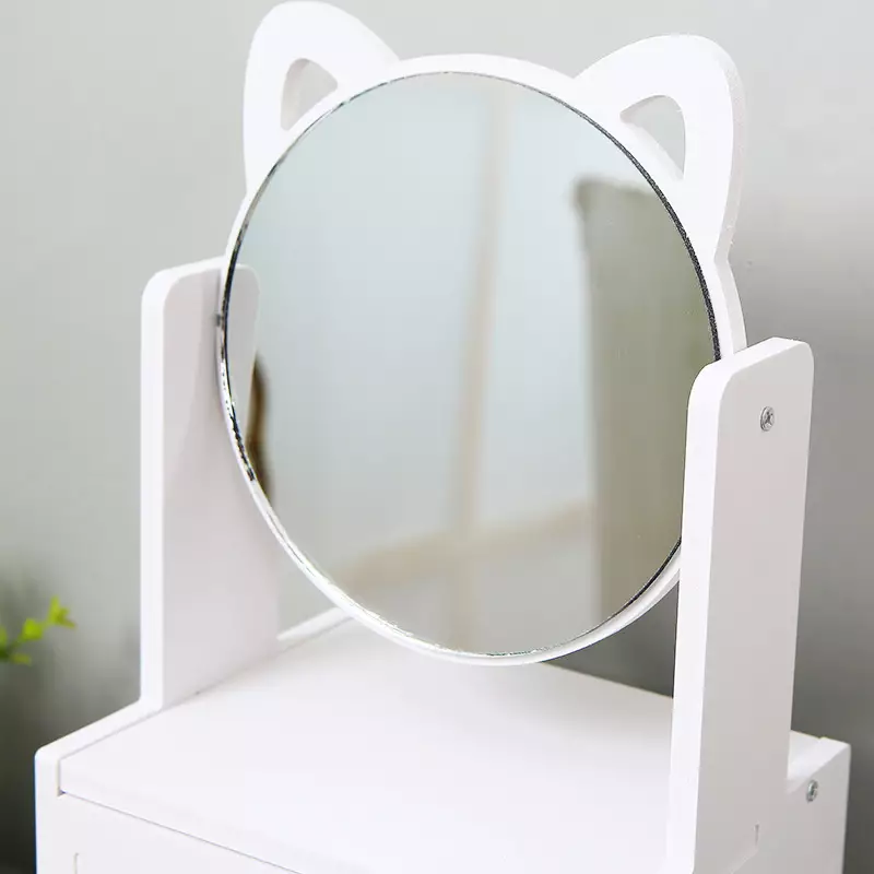 Wakakids Rak Laci Make Up 2 Susun dengan Cermin Vintage Tempat Kosmetik Storage Venrc Putih