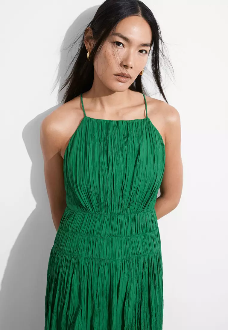 Shirred Sleeveless Midi Dress