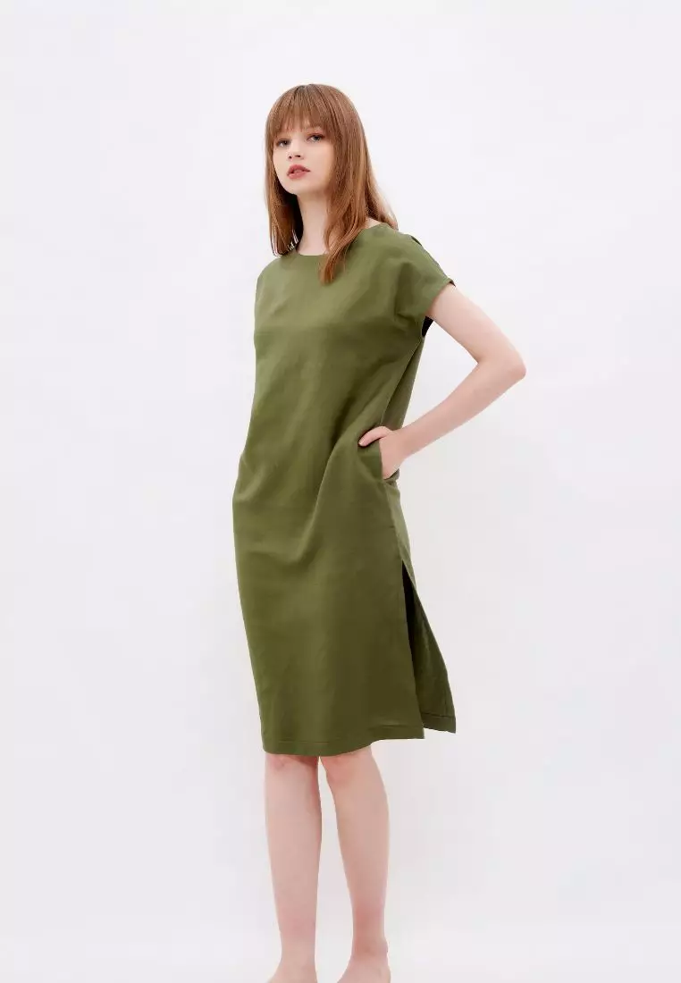 Midnight Green Dress Linen Wanita Hijau | Linen Dress Women Green