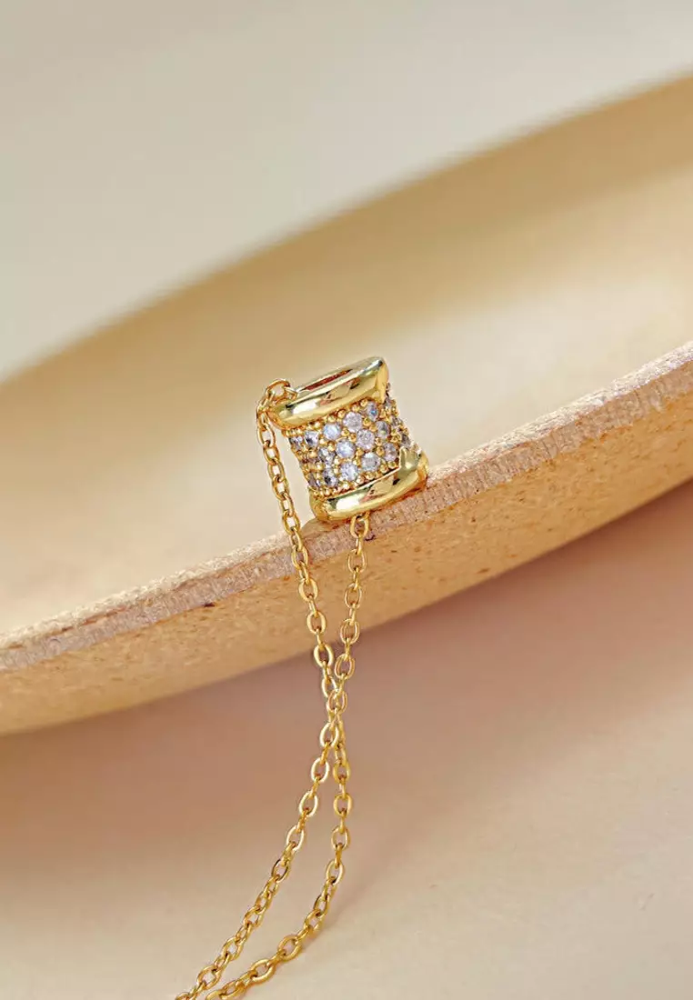 Lumina Zirconia White Barrel Pendant Chain Necklace in Gold