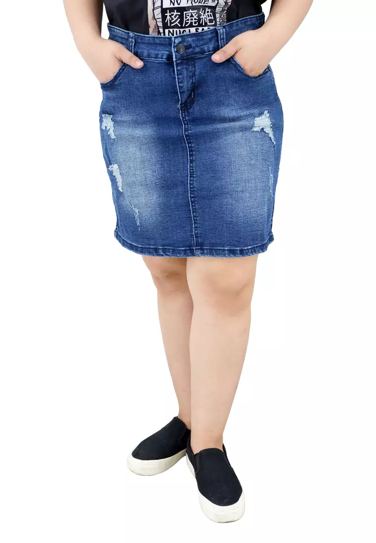 Distressed denim new arrivals skirt with zipper